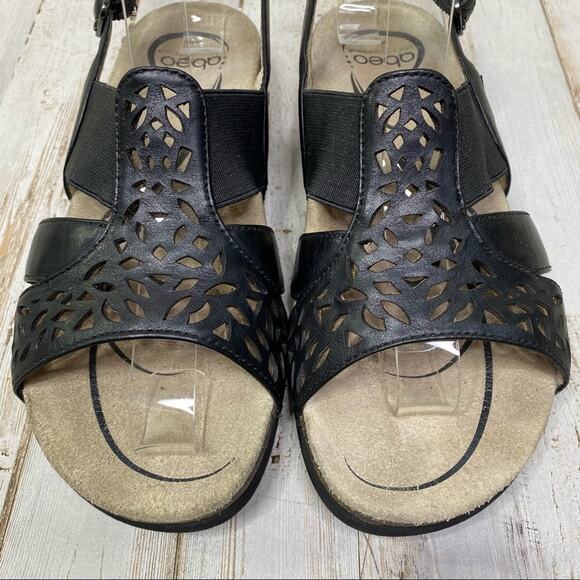 Abeo Bria Leather Sandals Women's Size 6 Black Laser Cut Back Strap - Picture 3 of 10